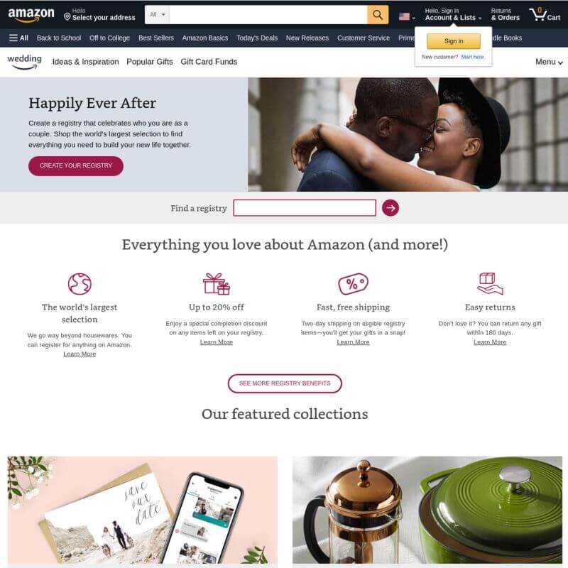 Amazon Registry website