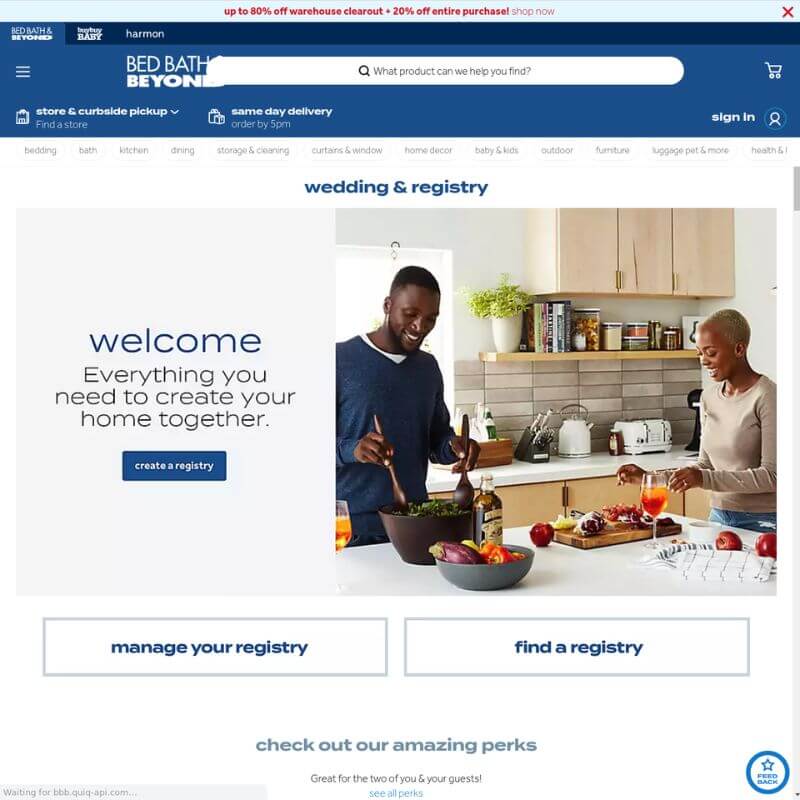 Bed Bath and Beyond Registry website