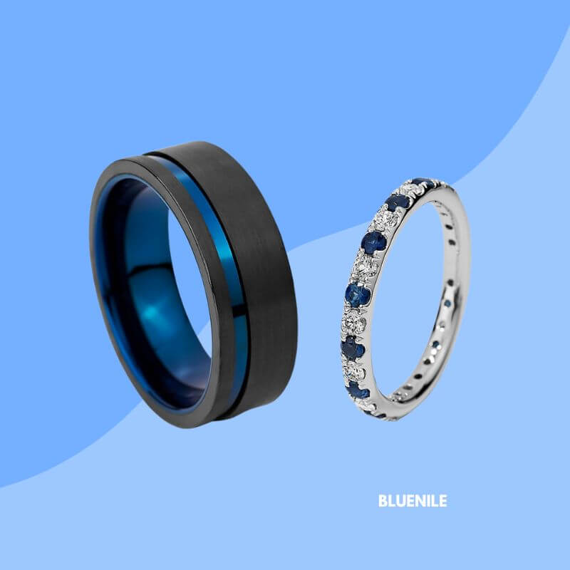 Riviera Sapphire Diamond Eternity and Black and Blue Engraved Set