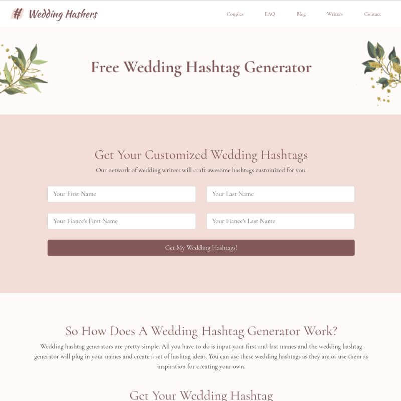 Wedding Hashers website