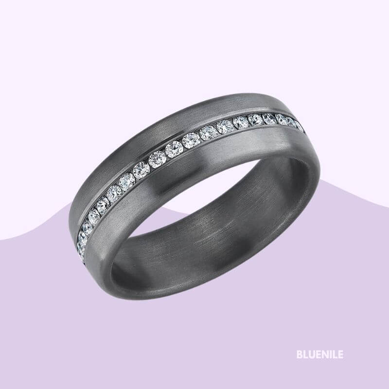 Tantalum Satin Finish Wedding Band with Diamonds