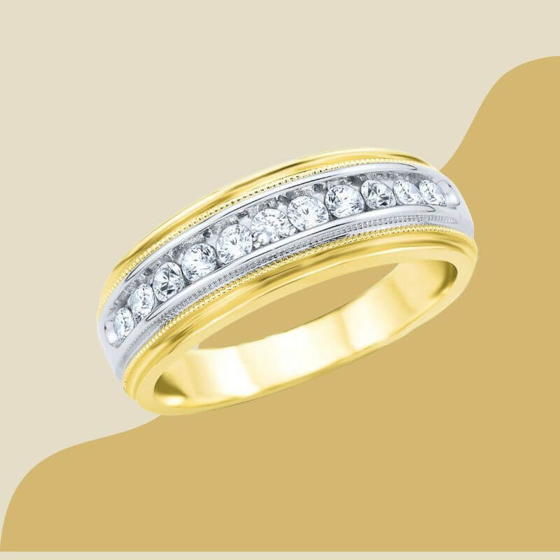 Diamond Band in 14k Yellow & White Gold