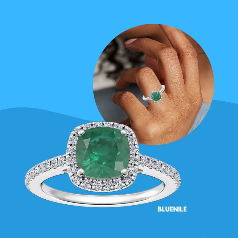 Classic Halo Emerald Engagement Ring