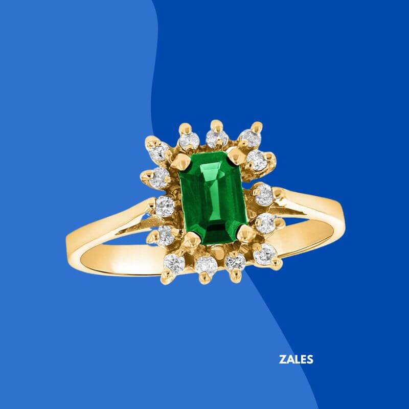 Emerald and Diamond Starburst Frame Ring