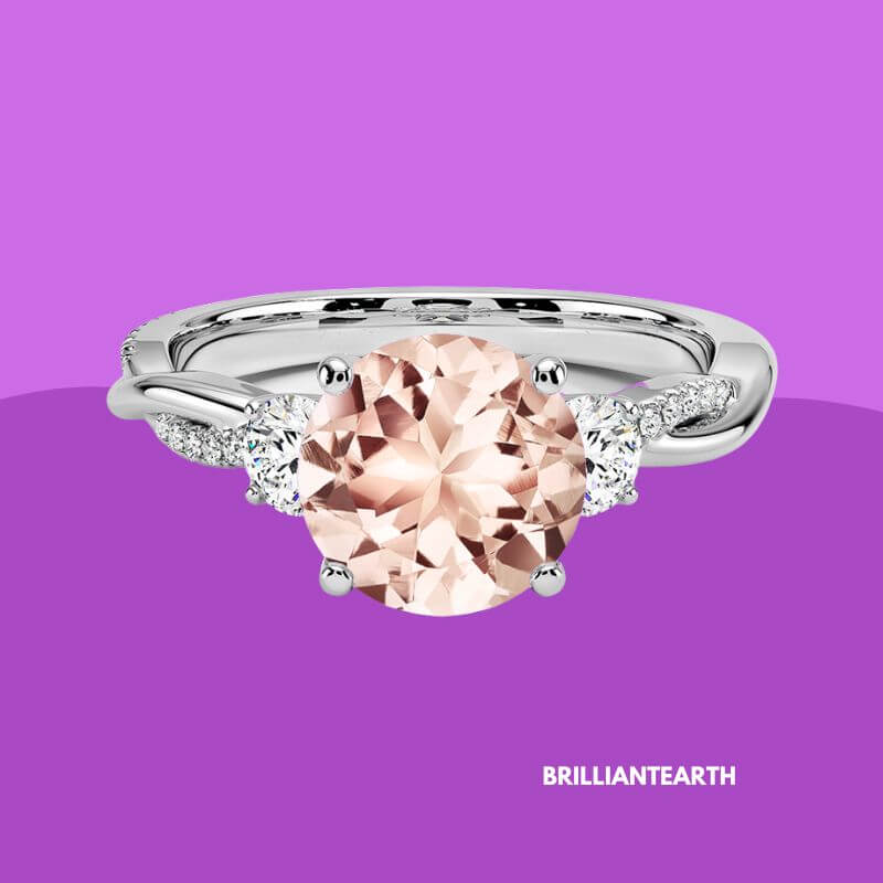 Morganite Three Stone Petite Twisted Vine Ring