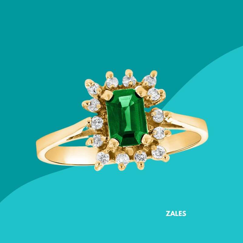 Emerald Centerstone with Starburst Frame Engagement Ring