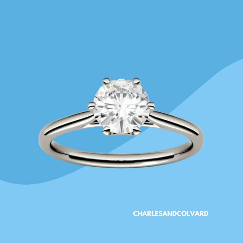 Round Moissanite Six Prong Solitaire Engagement Ring