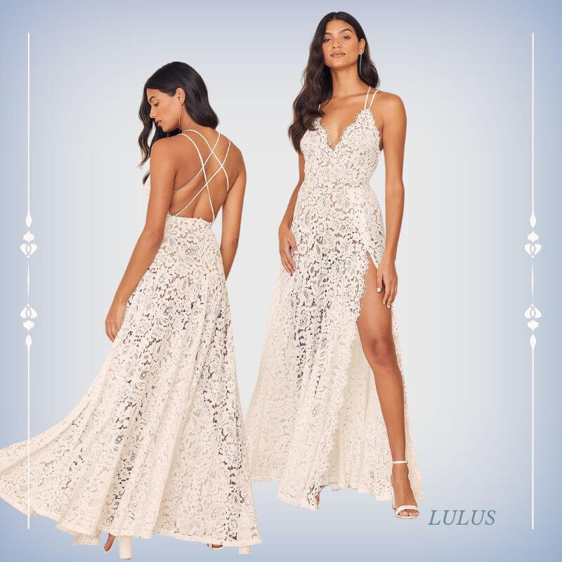 White Lace Backless Maxi Dress