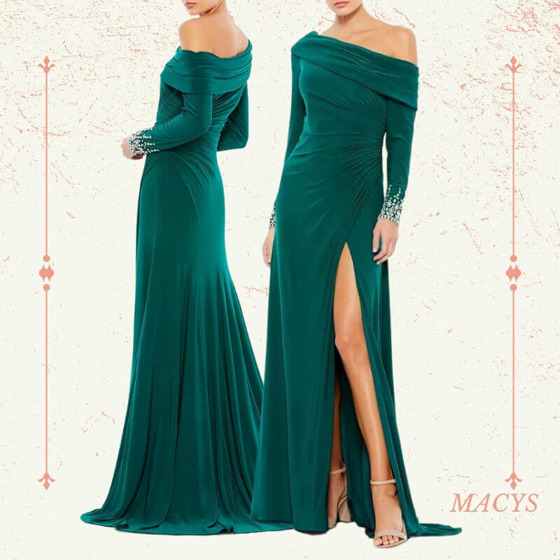 One-Shoulder Long-Sleeve Gown