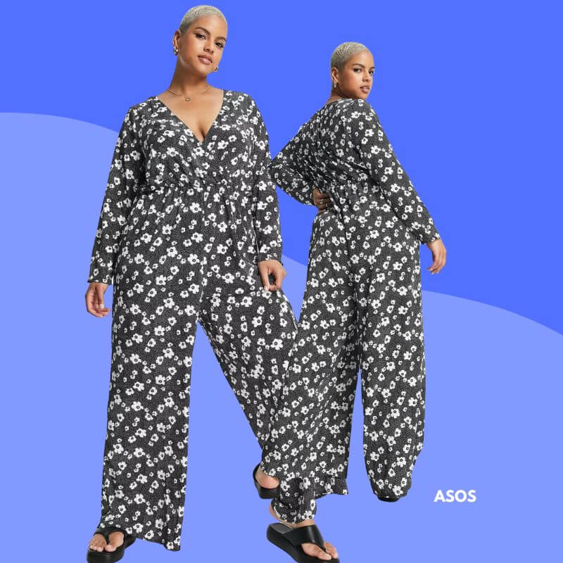 Relaxed Wrap Front Jumpsuit in Monochrome Floral