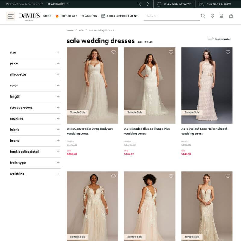 David’s Bridal website