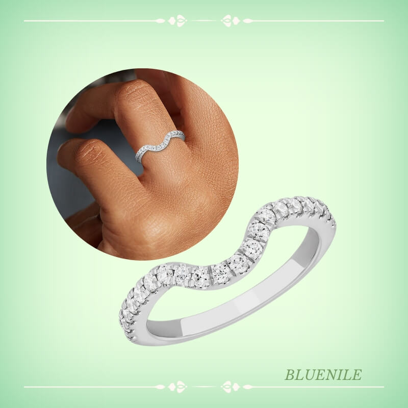 Vintage Curved Matching Diamond Wedding Ring 