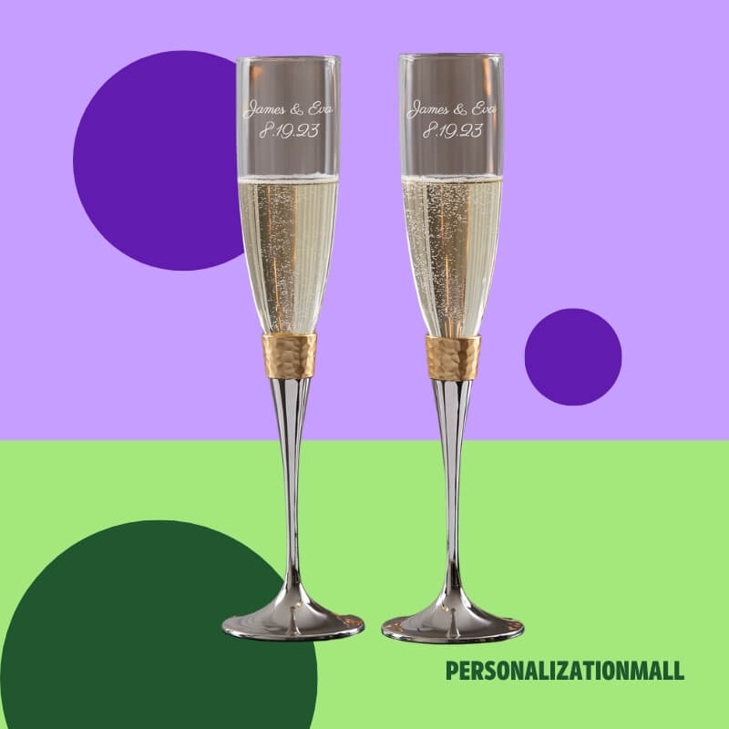 Engraved Message Gold Hammered Champagne Flute Set