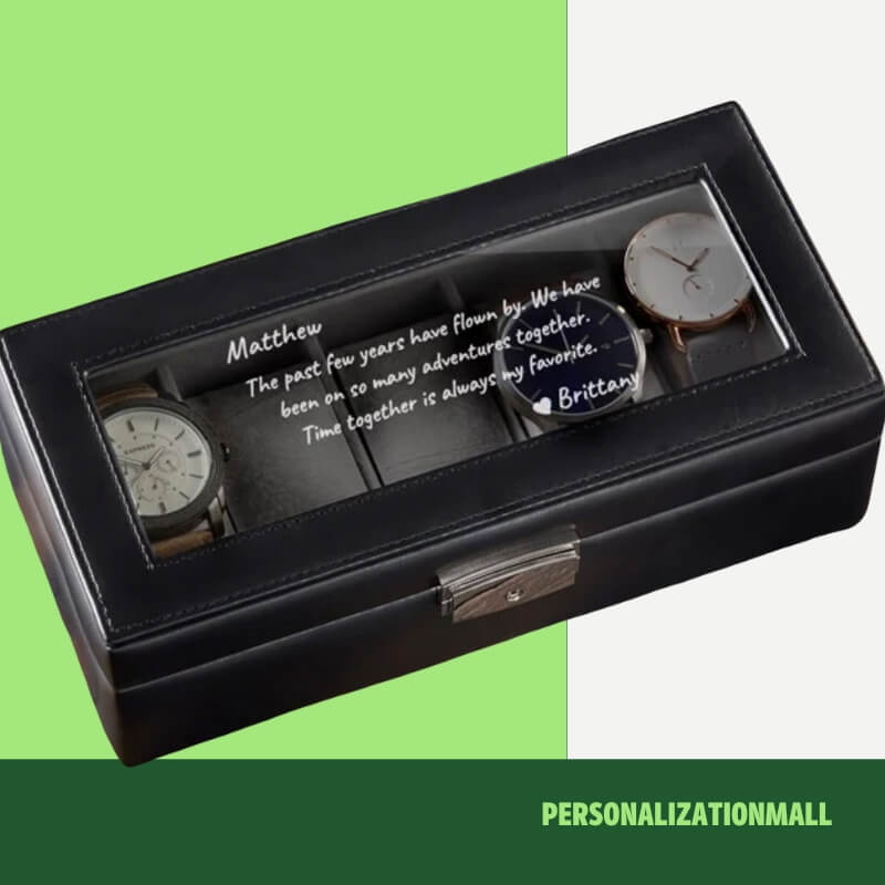 Romantic Message Personalized Leather 5 Slot Watch Box