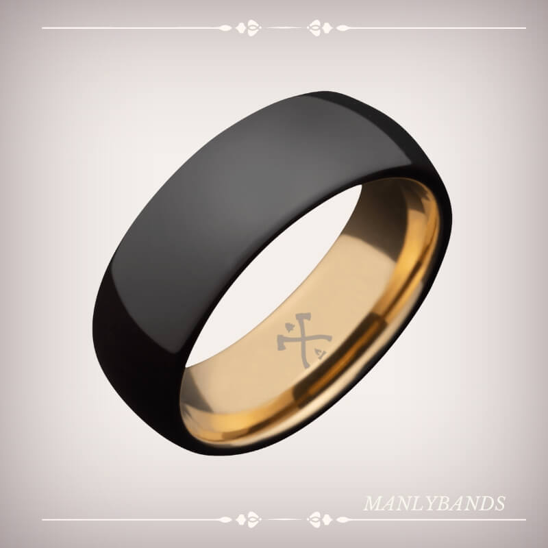 Black Plated Tungsten with 14K Yellow Gold Plated Sleeve