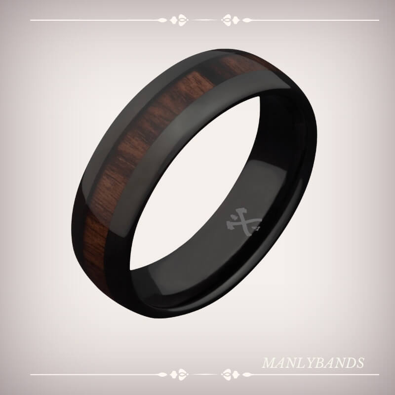 Black Plated Tungsten with Koa Wood Inlay