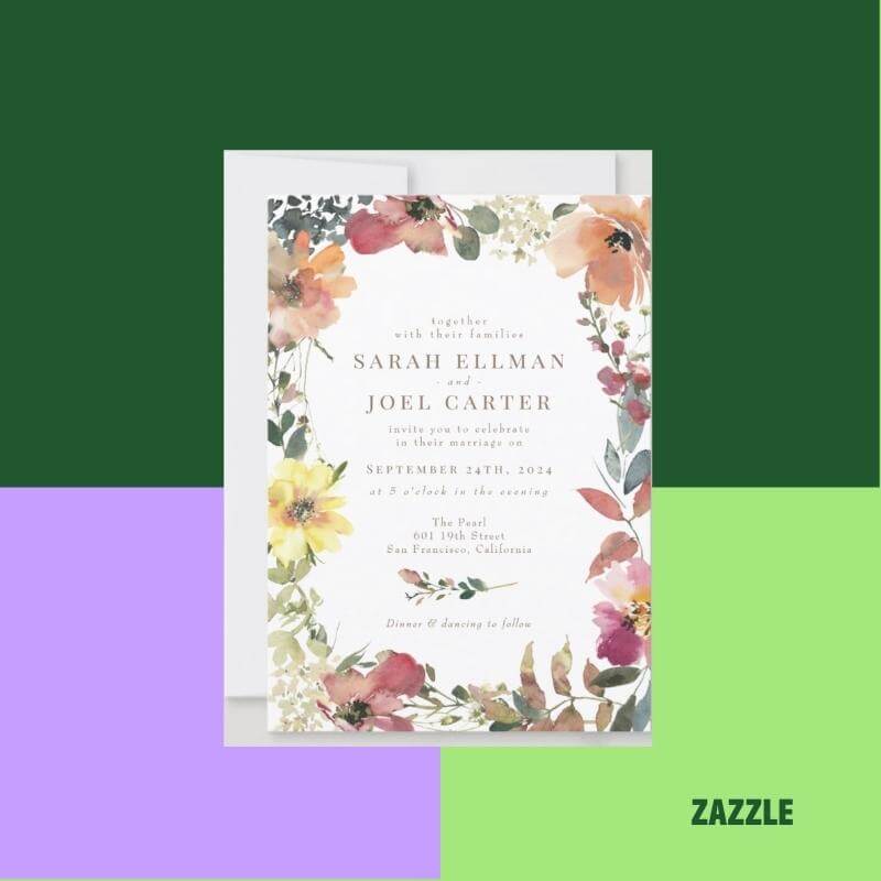 Elegant Boho Wildflower Wedding Invitation