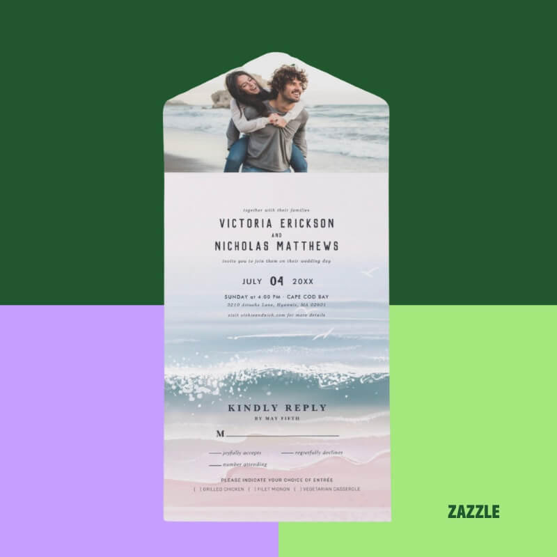 Coastal Ocean Beach All in One Wedding Invite