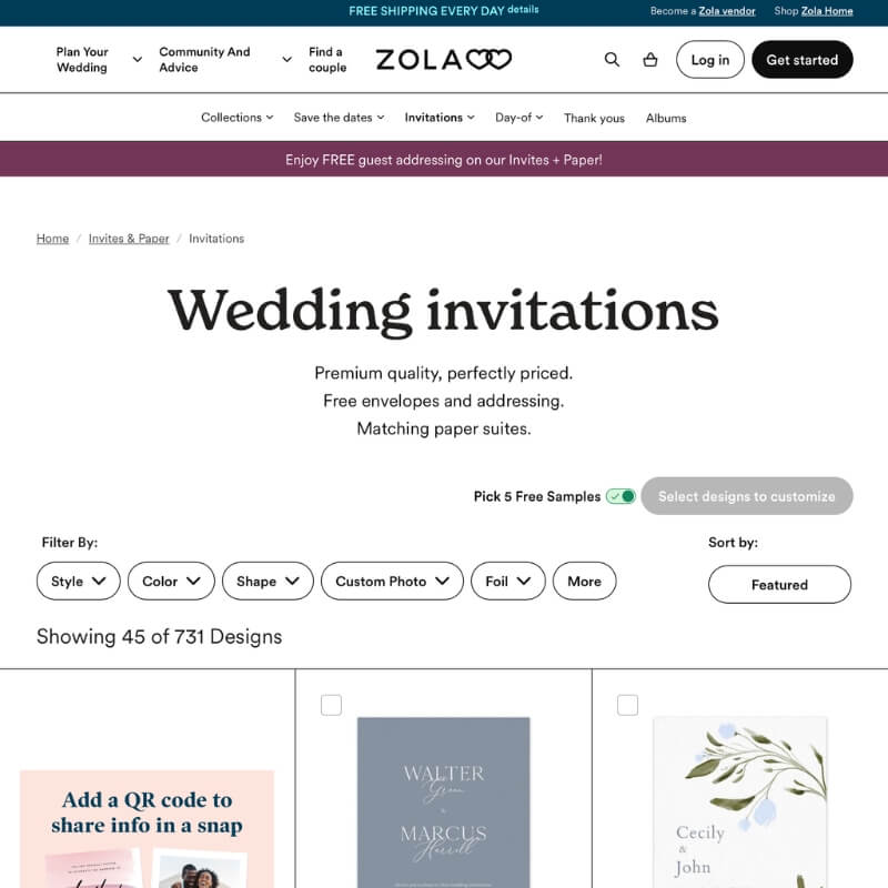 Zola wedding invitation samples