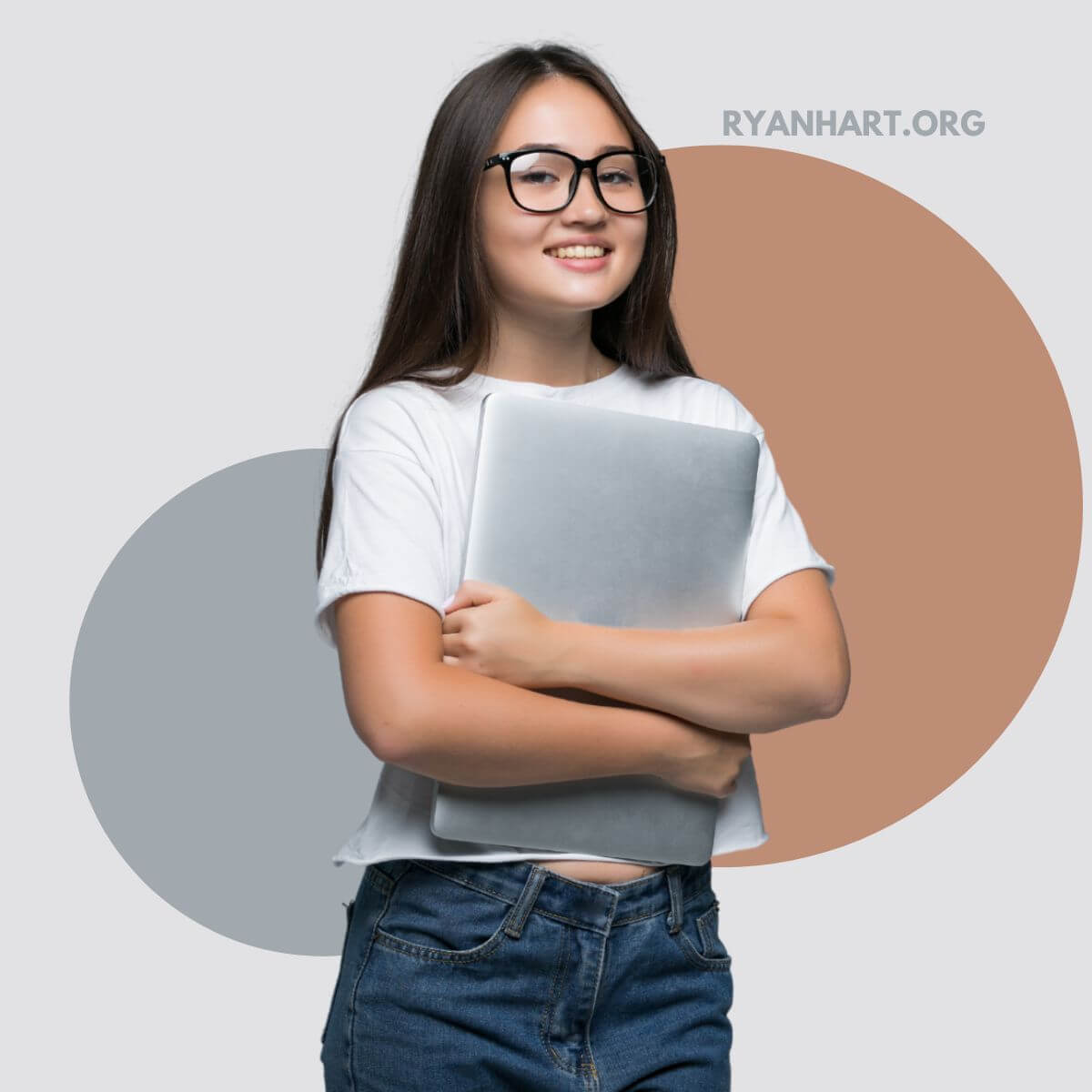 Single woman in college holding laptop