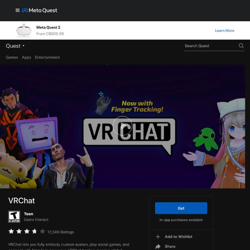 VR Chat website