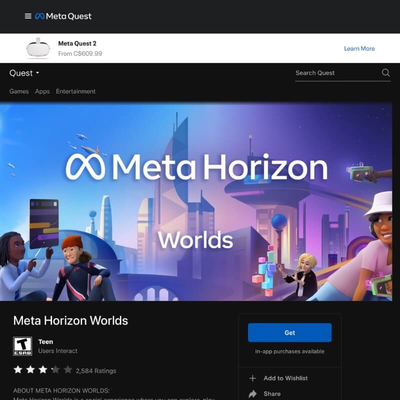Horizon Worlds website