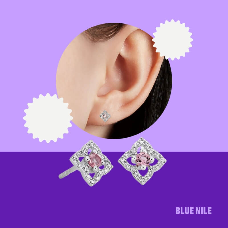 Petite Pink Tourmaline Floral Stud Earrings