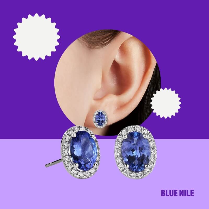 Oval Tanzanite and Diamond Halo Stud Earrings