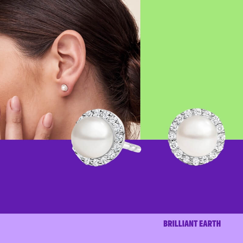 Freshwater Cultured Pearl Halo Diamond Earrings