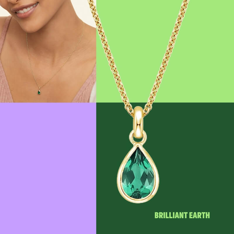 Teardrop Lab Emerald Pendant