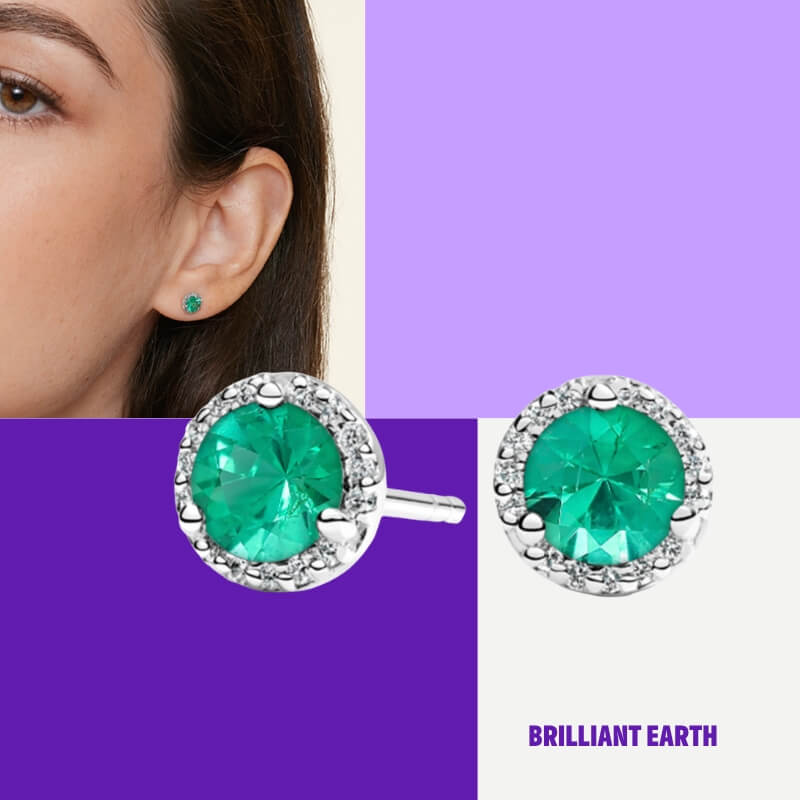 Emerald Halo Diamond Earrings