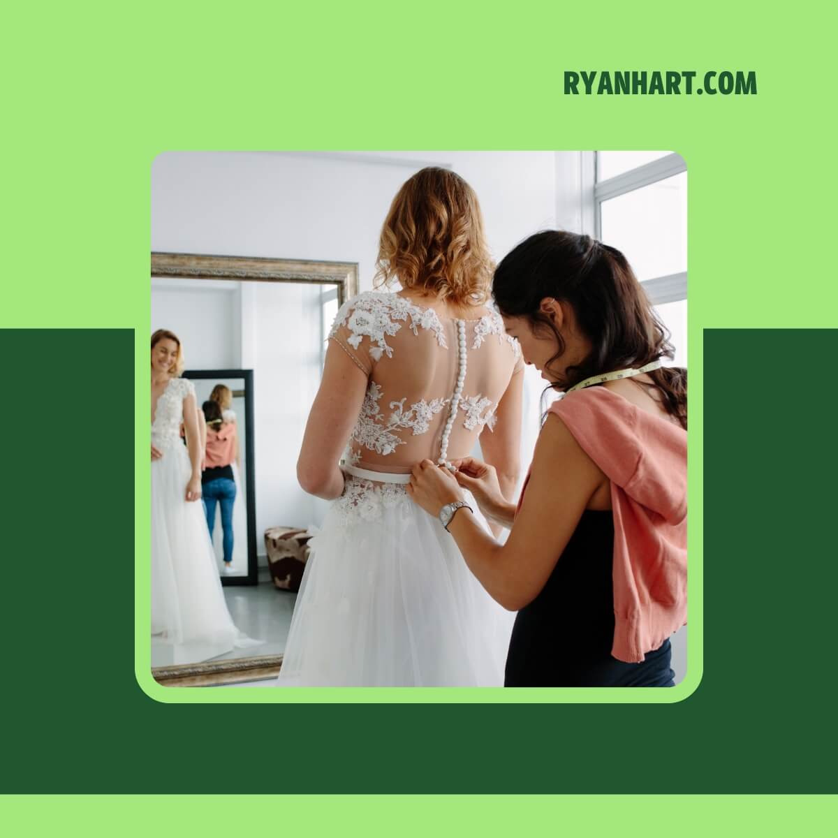 Bride having her wedding dress altered