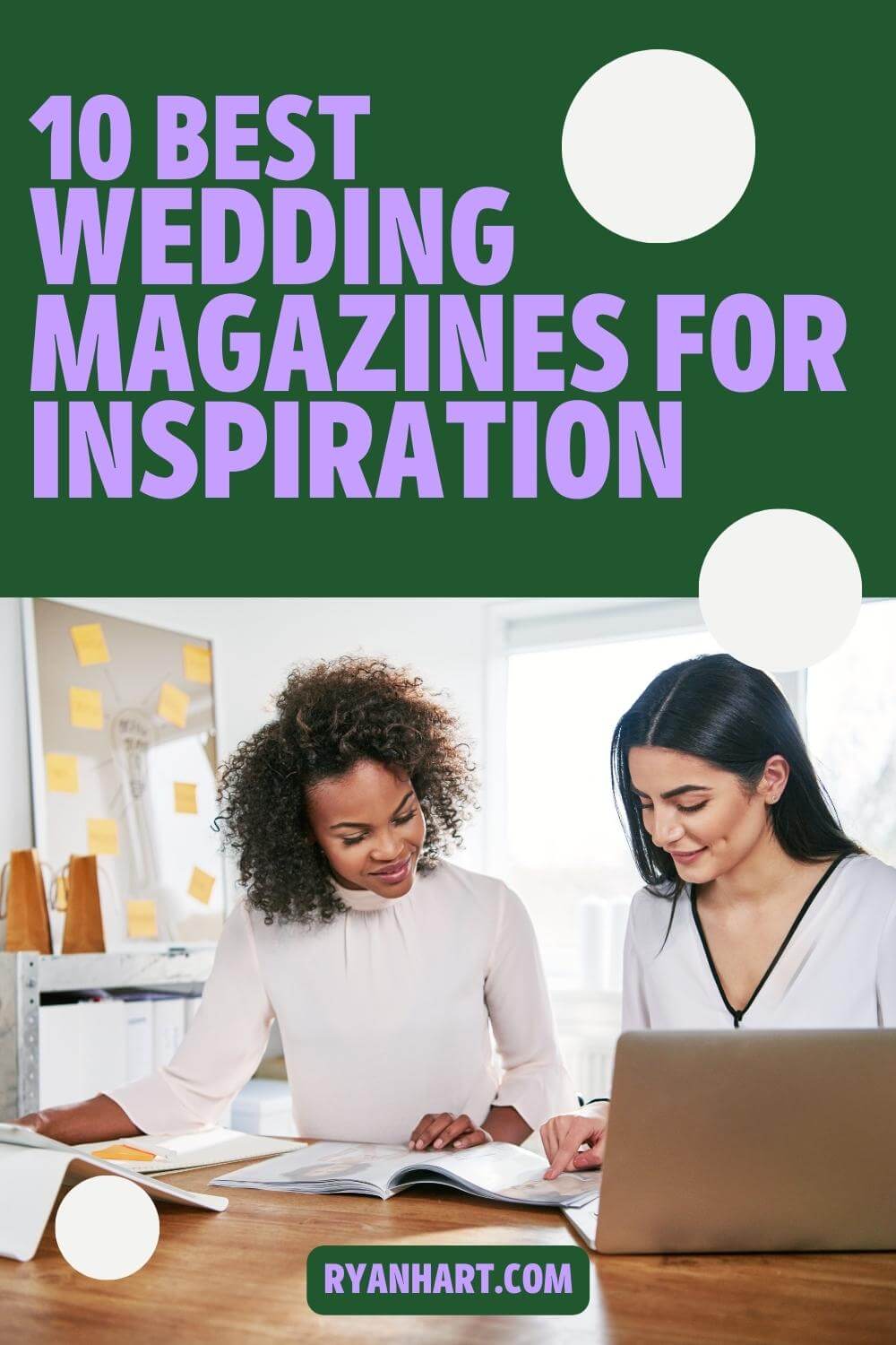 Wedding planner and bride reading a magazine together