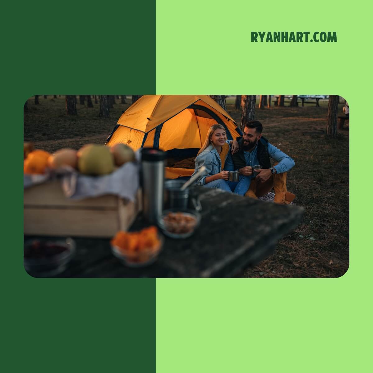 Couple sitting in a tent