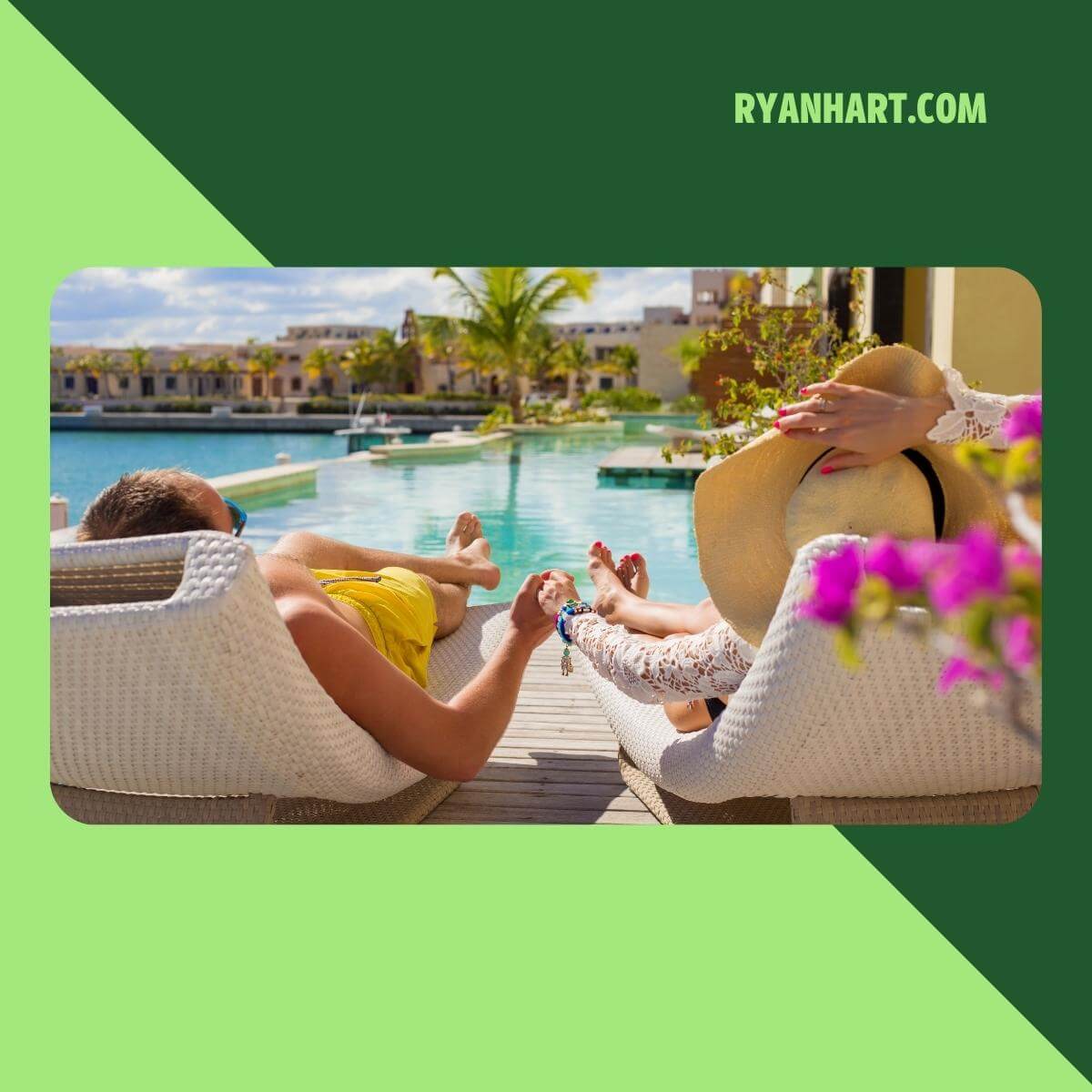 Couple sitting by resort pool