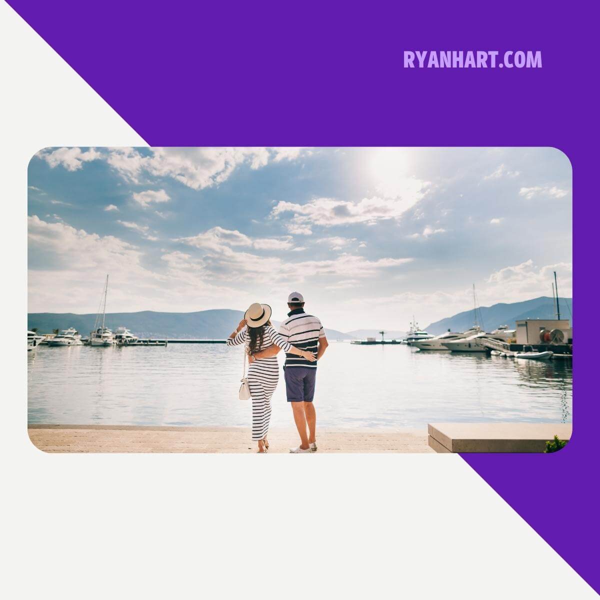 Couple looking at boats in a marina
