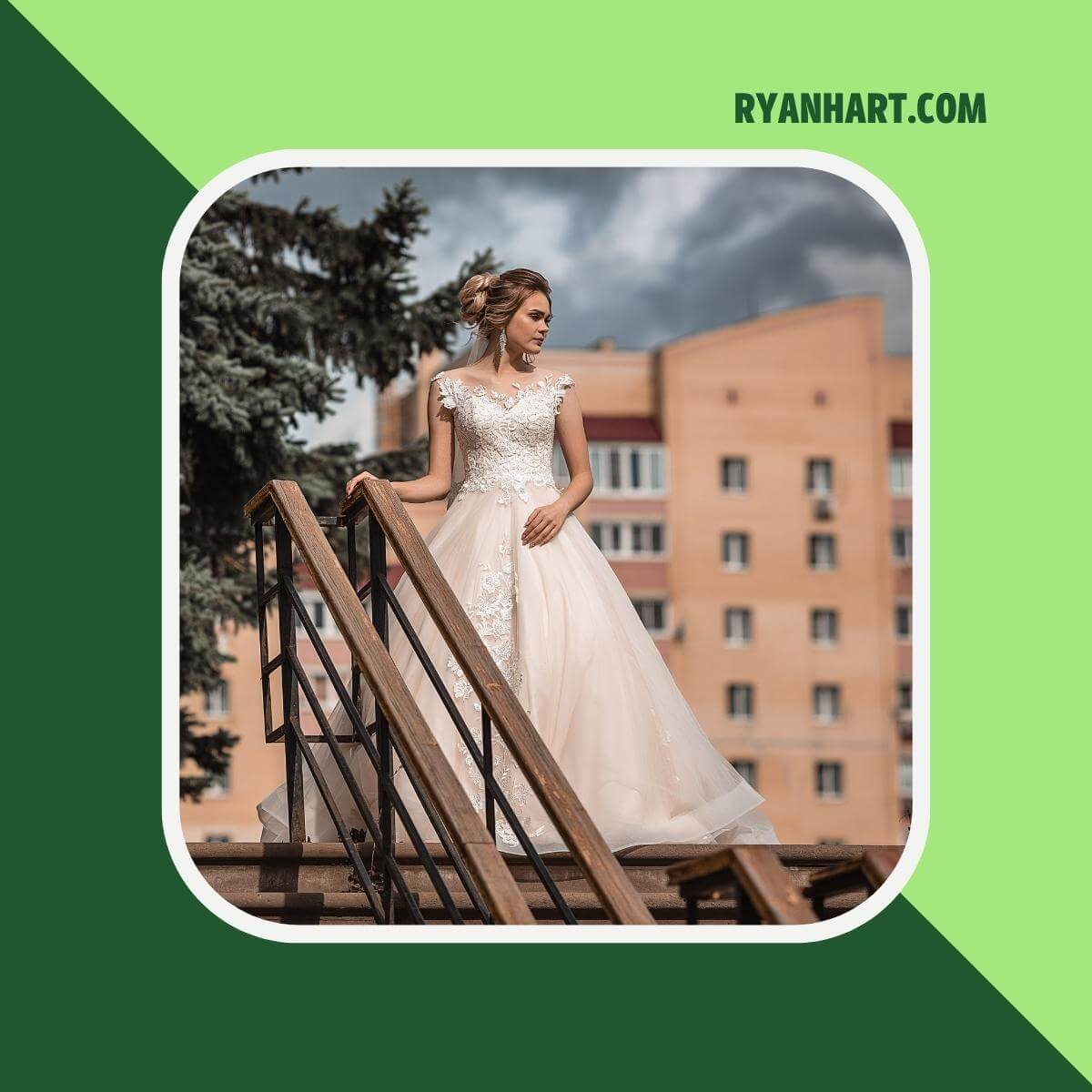 Woman wearing inexpensive wedding dress