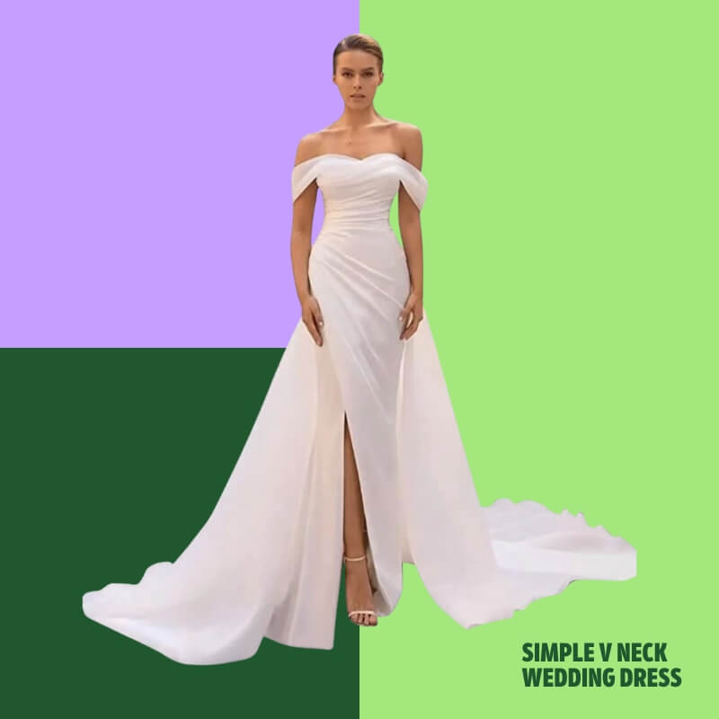 Simple V Neck Wedding Dress