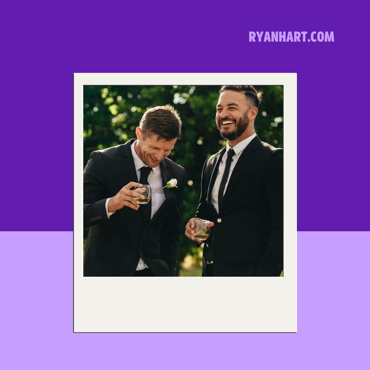 Groom and best man laughing