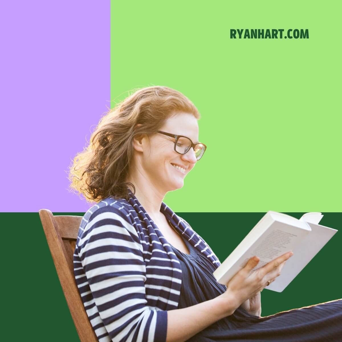 Smiling woman reading book