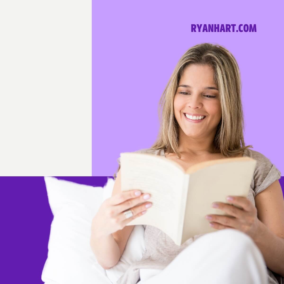 Happy woman reading a book