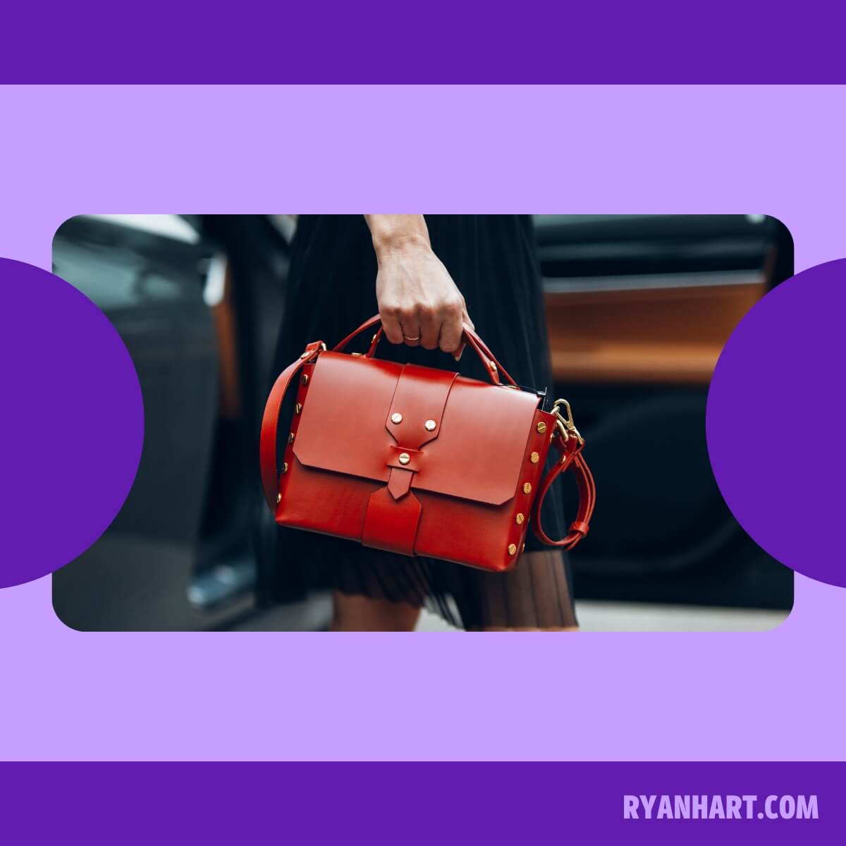 Woman carrying red handbag