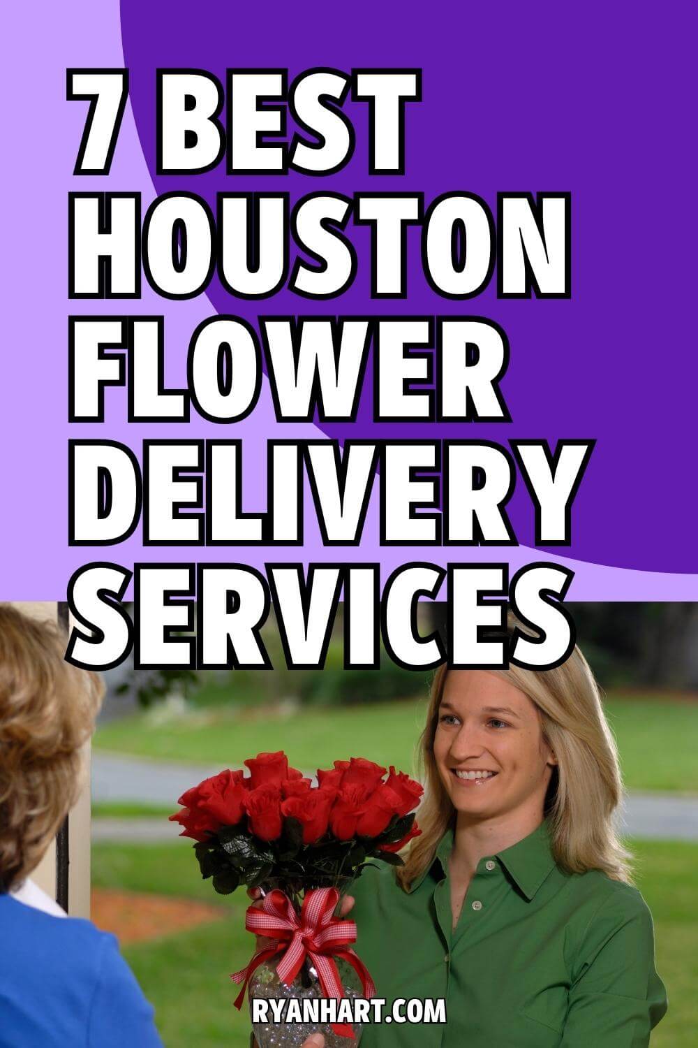 Woman delivering bouquet of roses