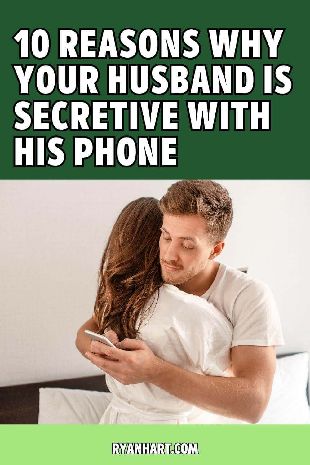 Man looking at phone behind womans back