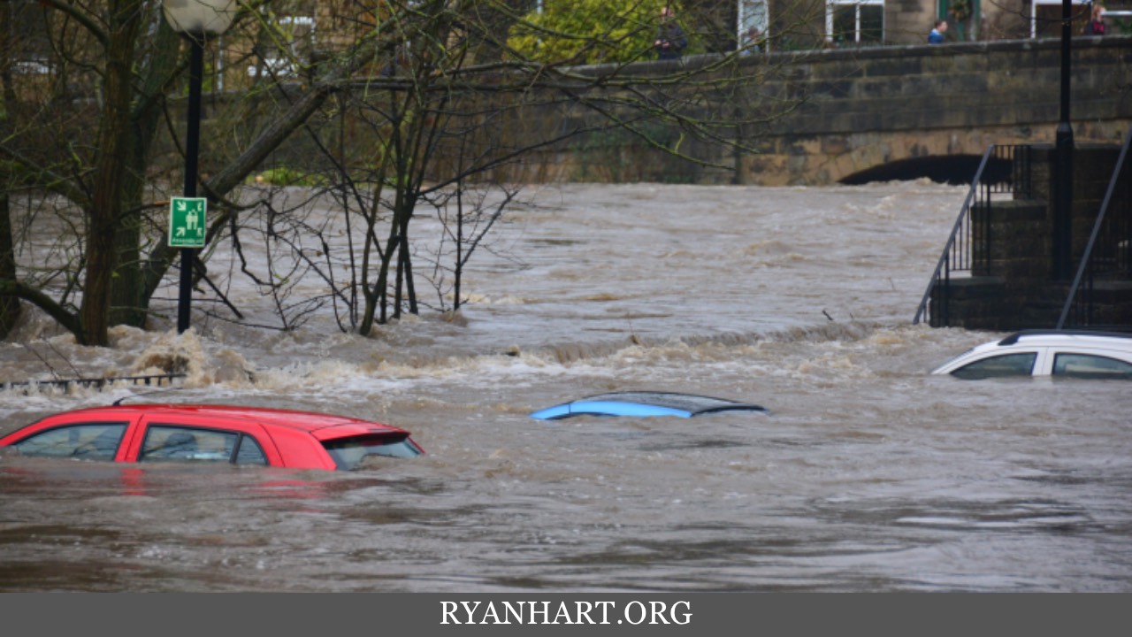 Cars in flooding water