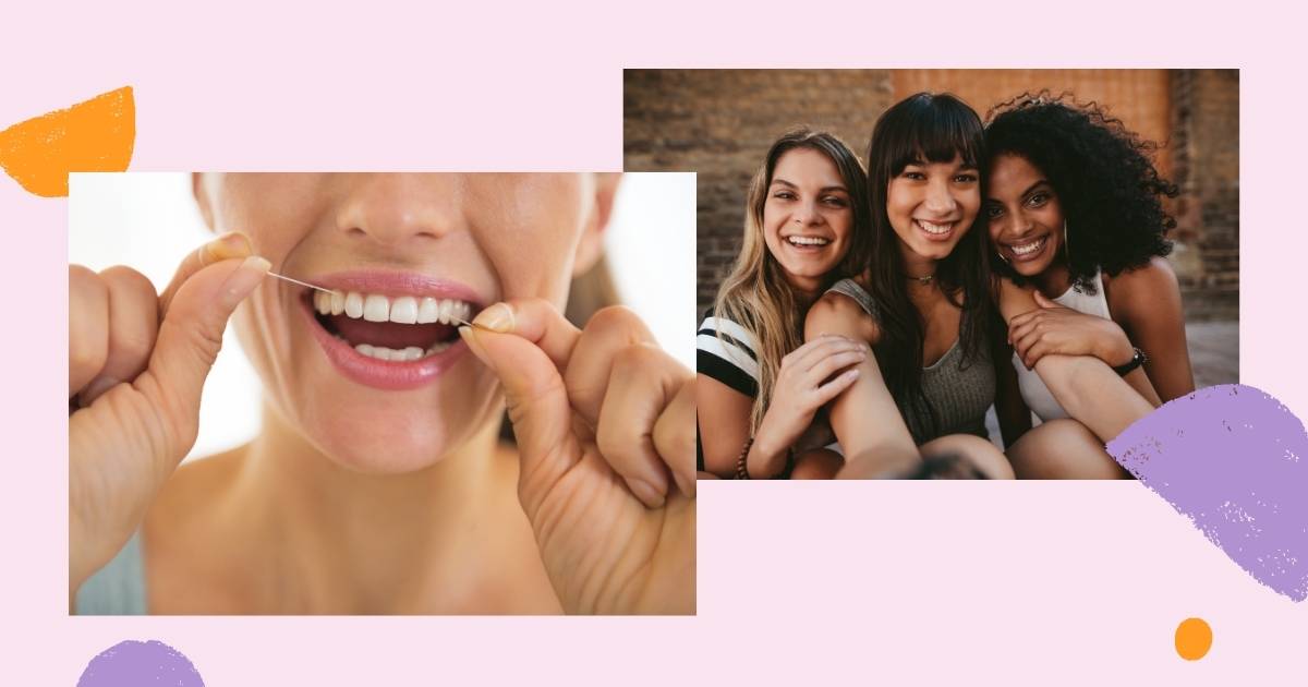 Woman flossing