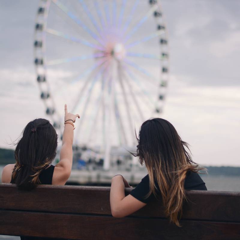 Women Looking at Ferris Wheel