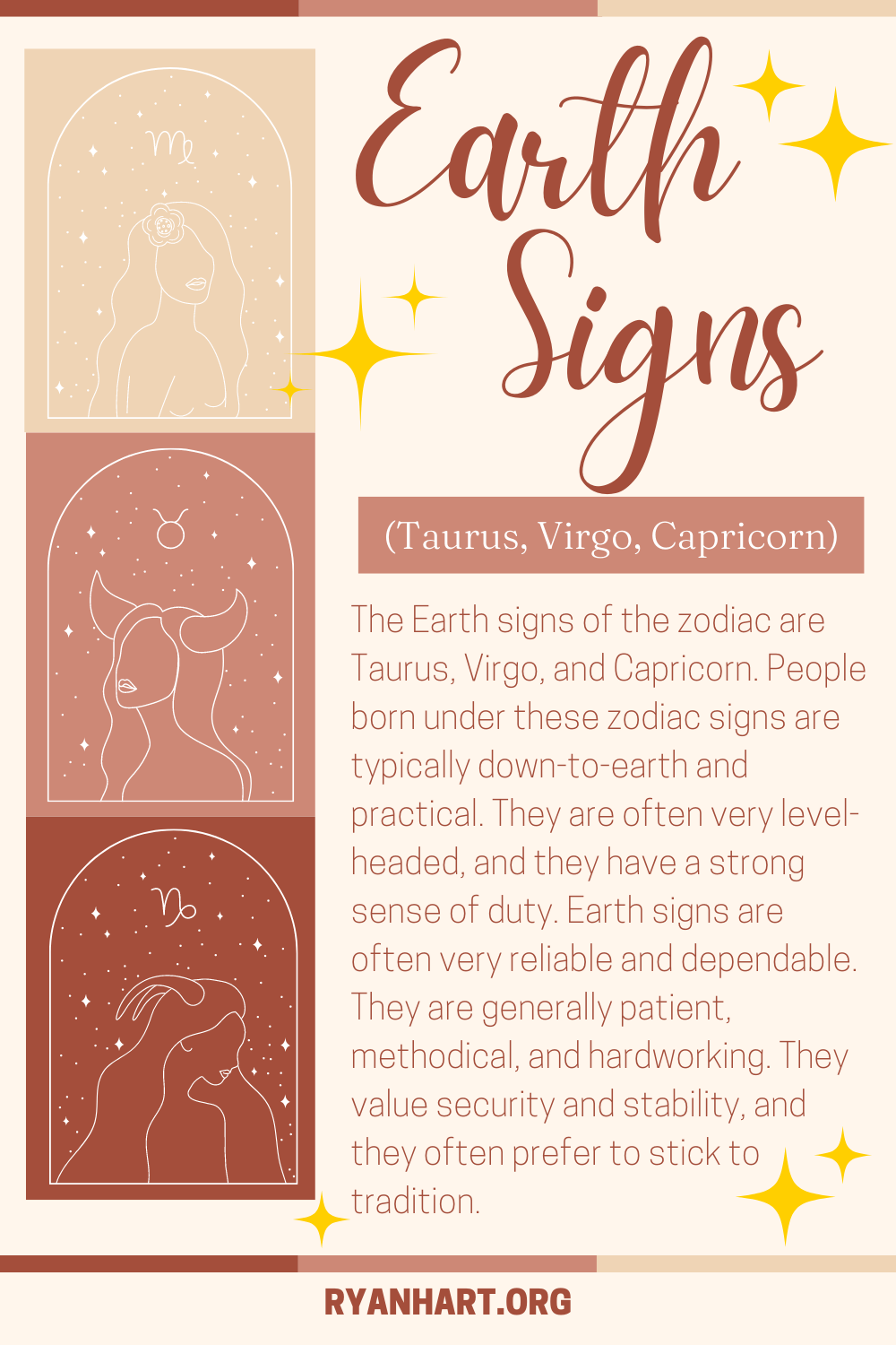 Earth Signs (Taurus, Virgo, and Capricorn)