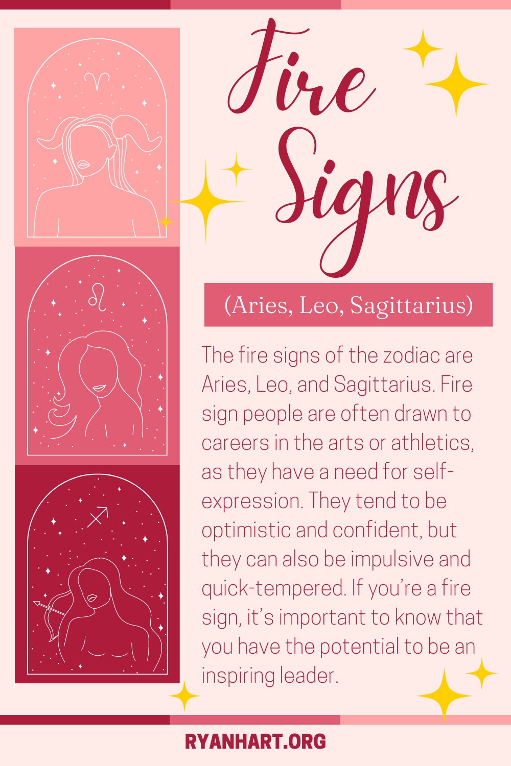 Fire Signs (Aries, Leo, and Sagittarius)